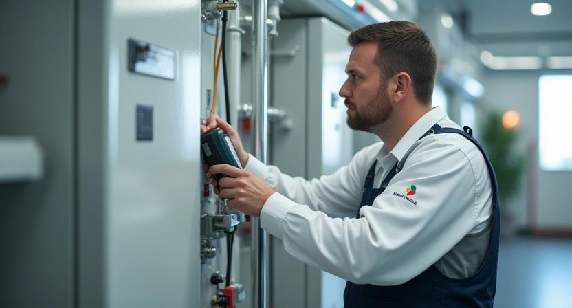 Técnico revisando sistema de calefacción central