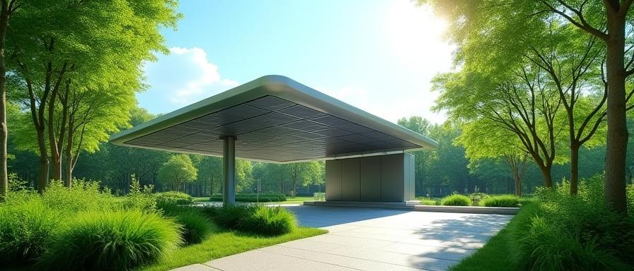 Infraestructura tecnológica moderna integrada con elementos naturales verdes